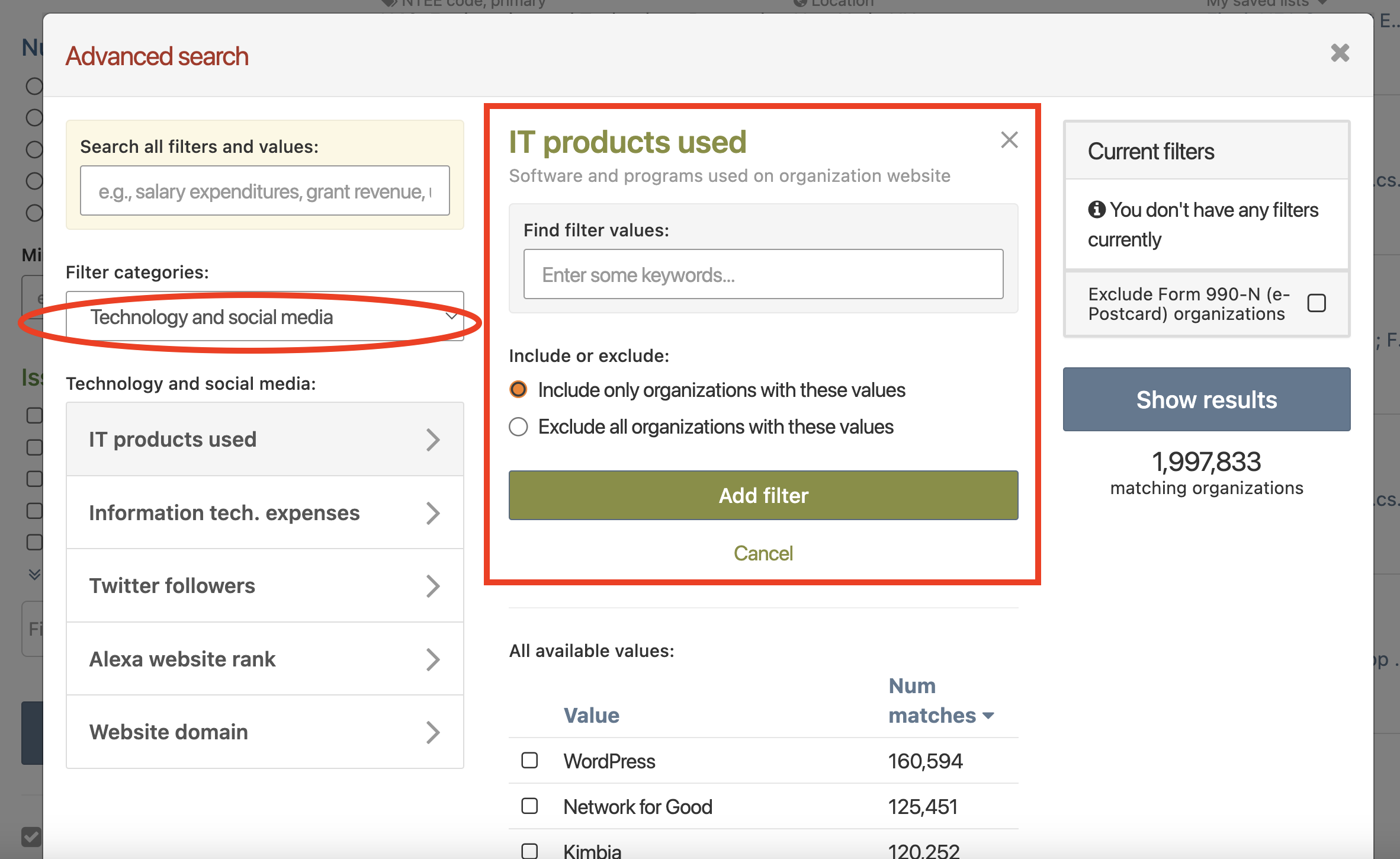 Add an IT products used filter