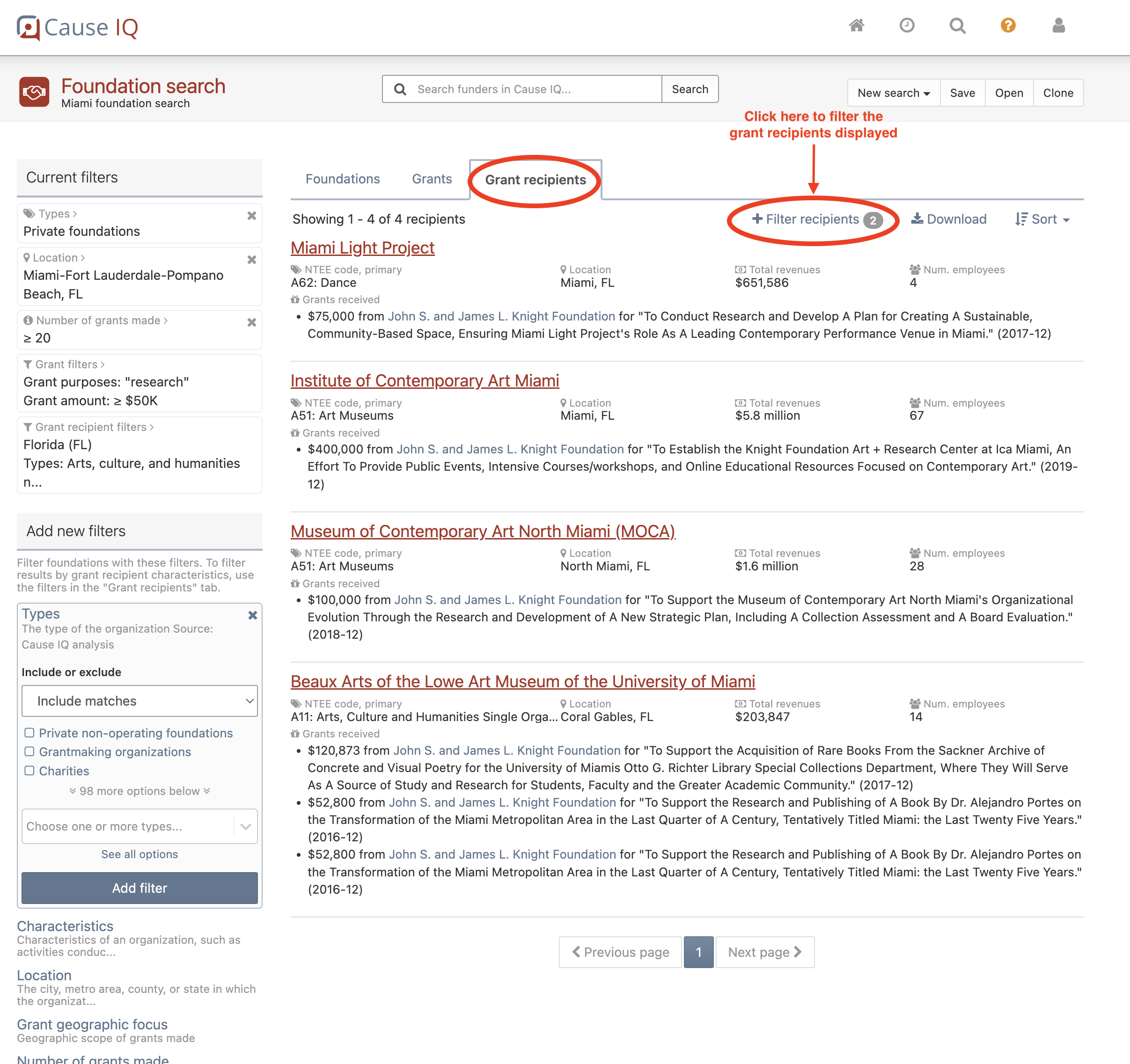 Grant recipients tab Grant recipients tab