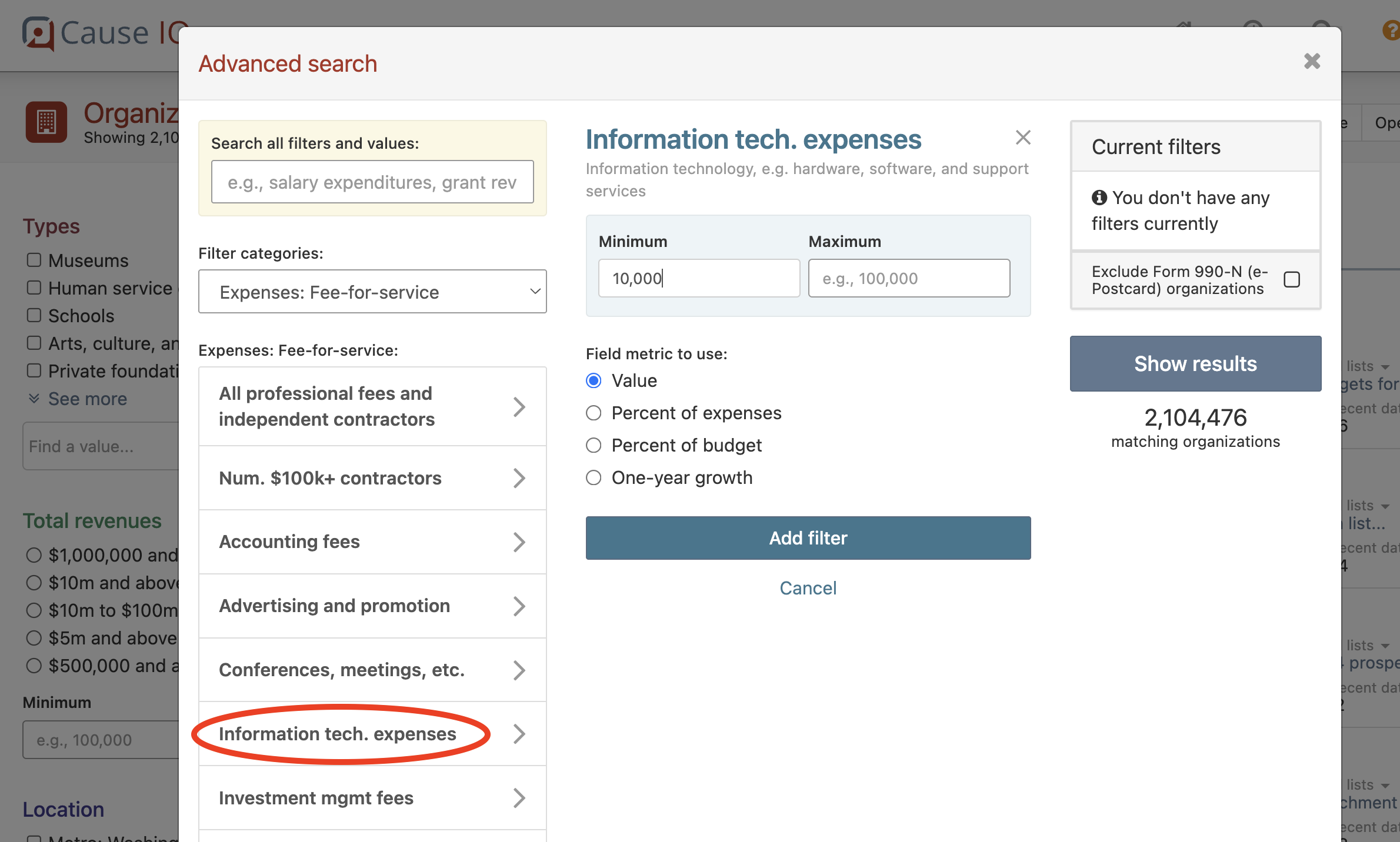 Information tech. expenses filter