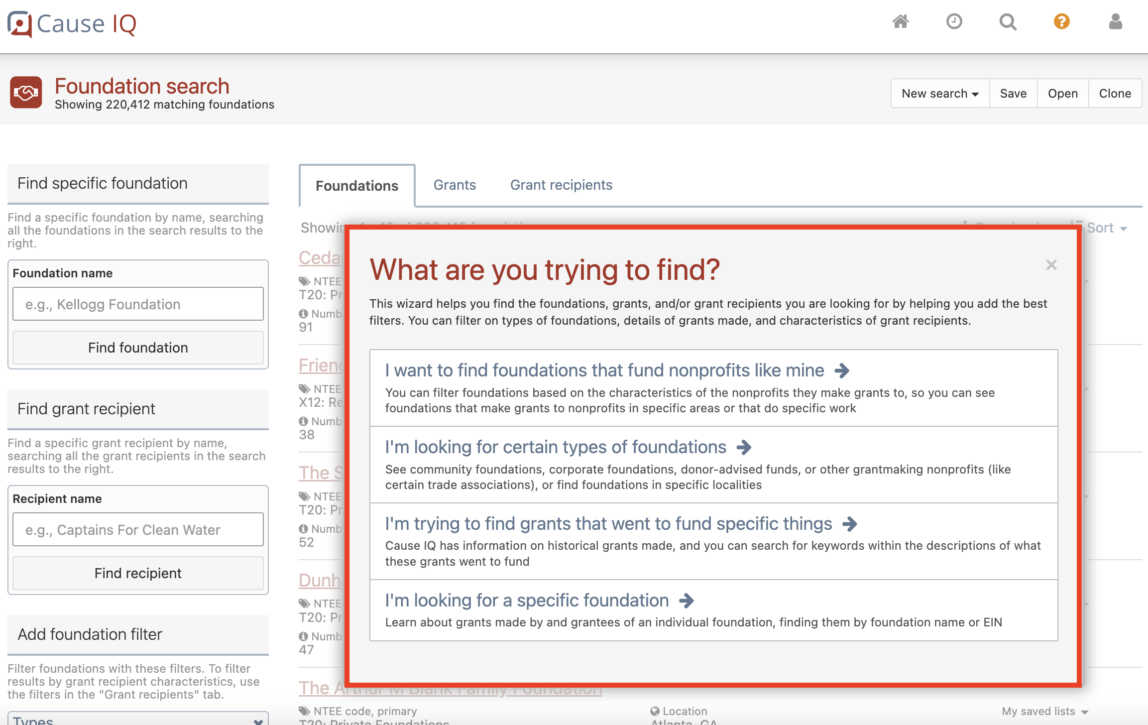 Foundation search help wizard Foundation search help wizard