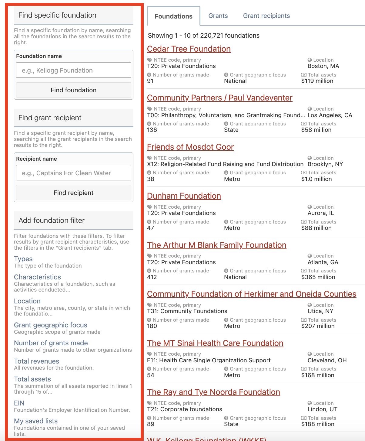Foundation search filter sidebar Foundation search filter sidebar