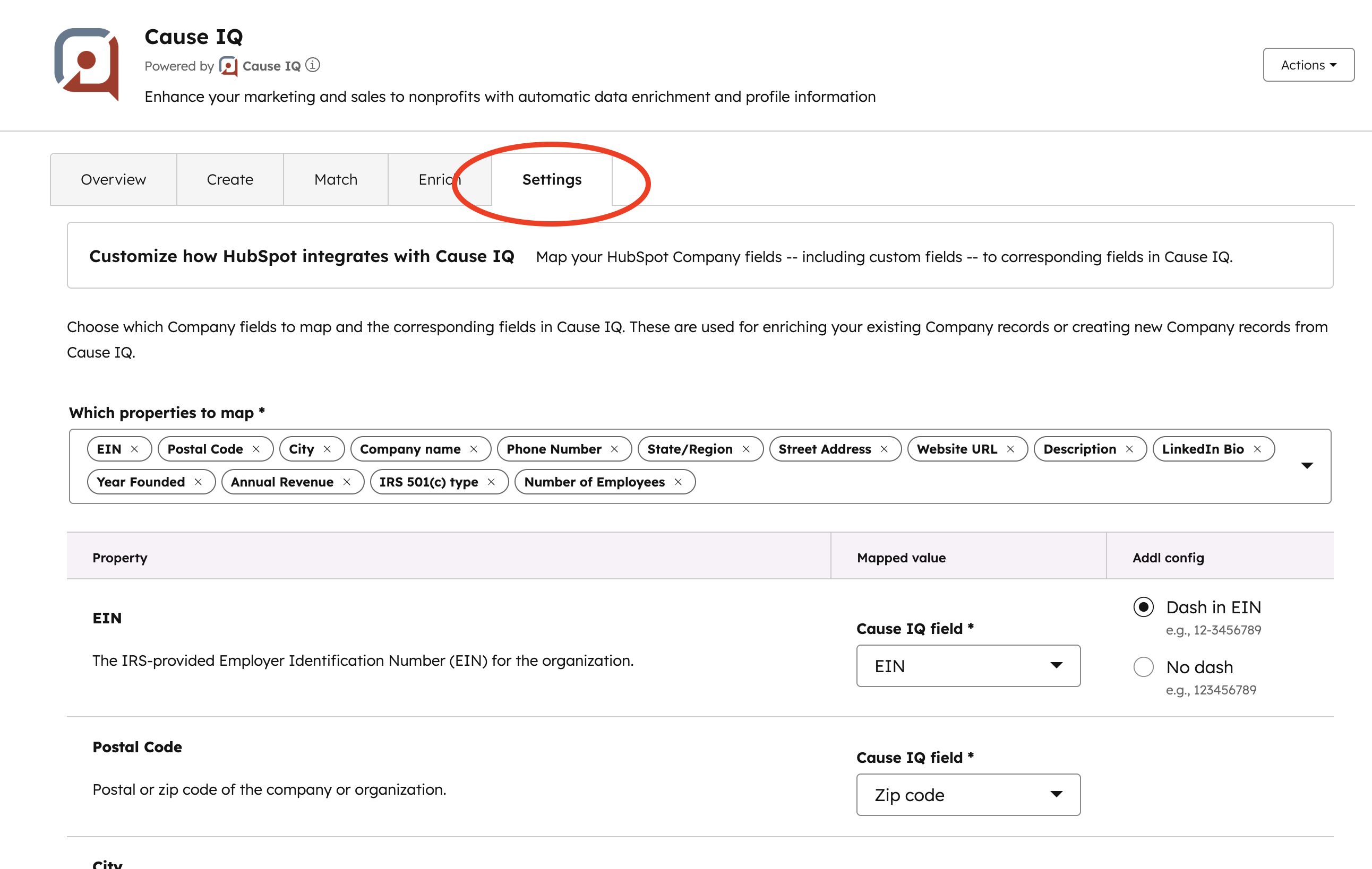 How to access property mapping for Cause IQ's HubSpot integration