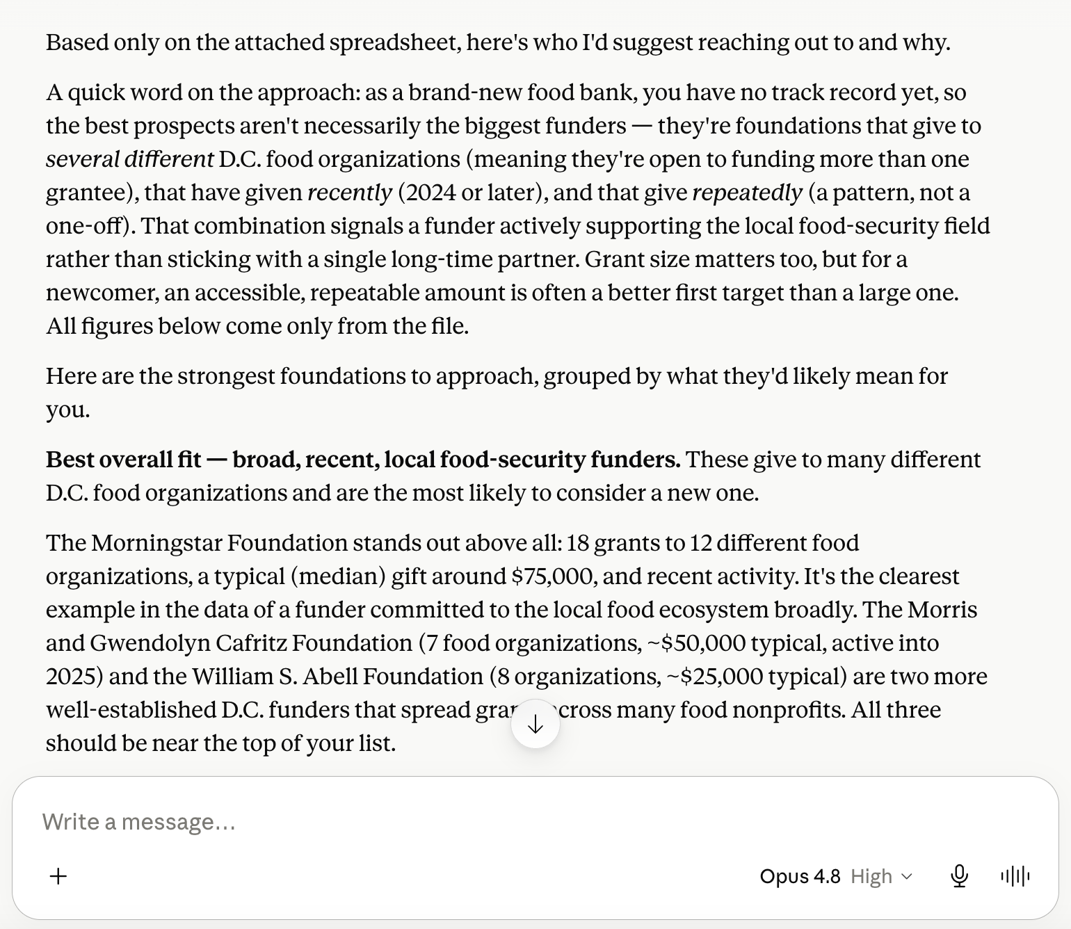 Insights article - Claude interpreting Cause IQ foundation search results