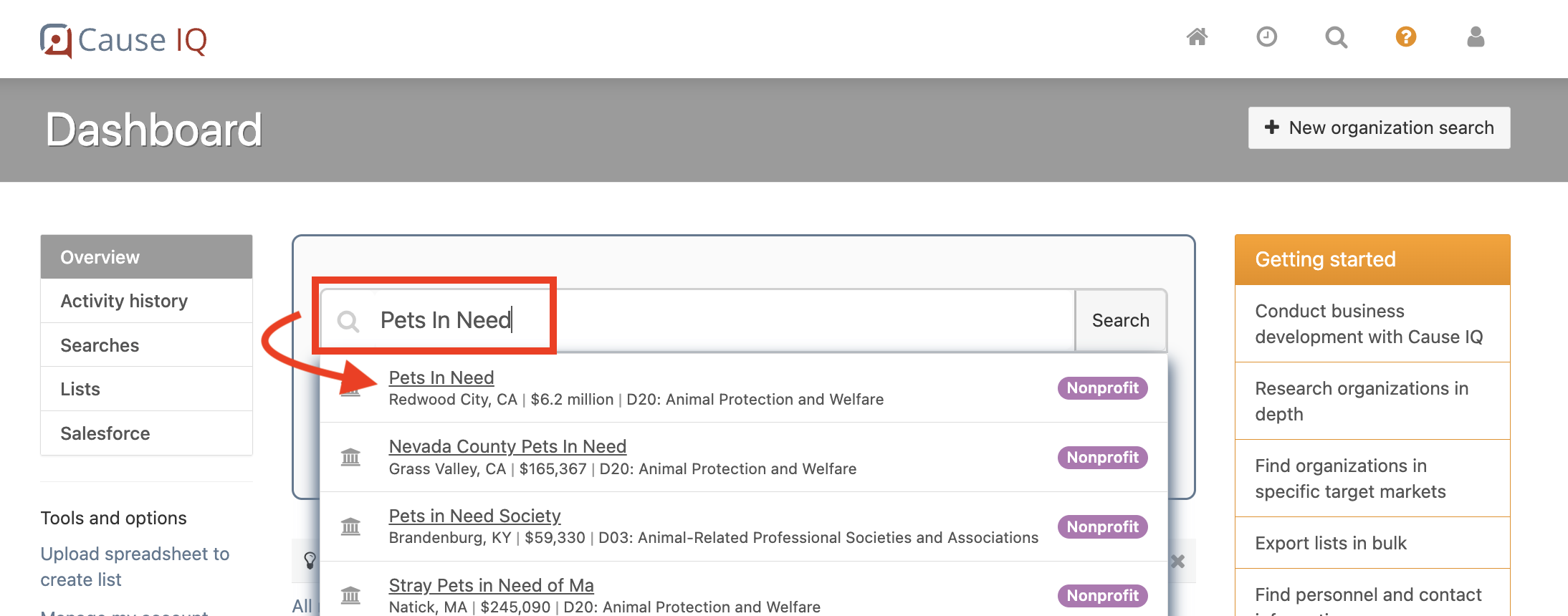 Location of Smart search box on Dashboard